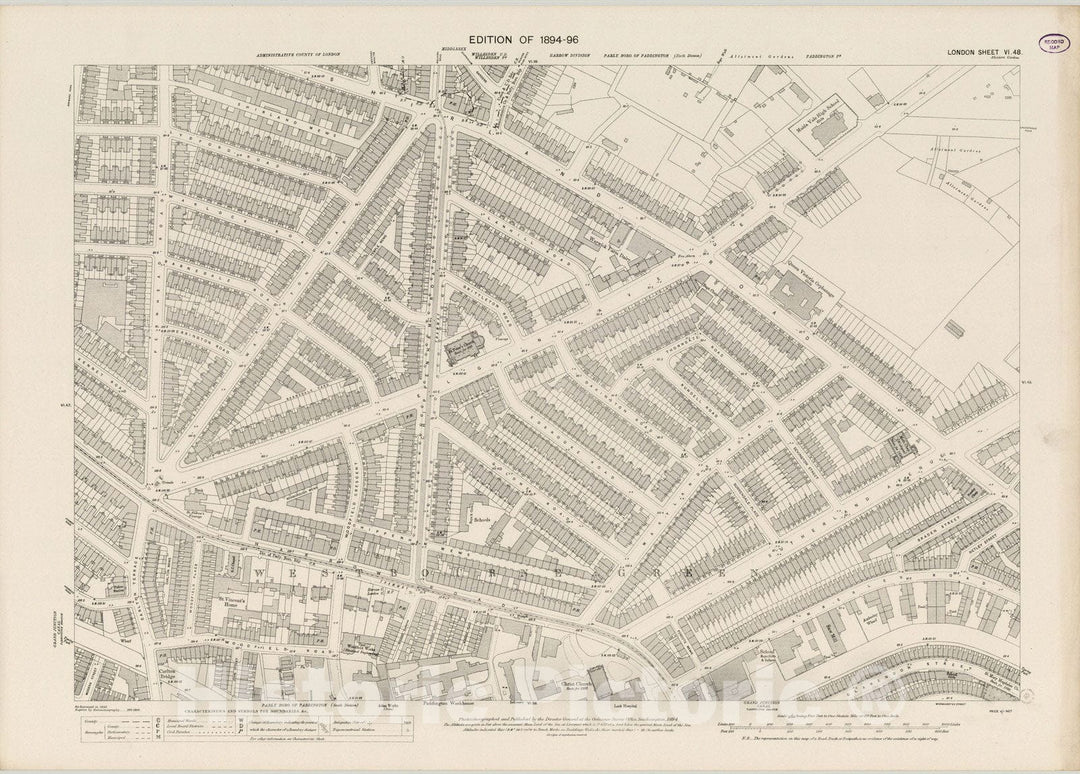 Historic Map : England , London (England), London (England), City Atlas Map, London Sheet VI.48 1894 , Vintage Wall Art