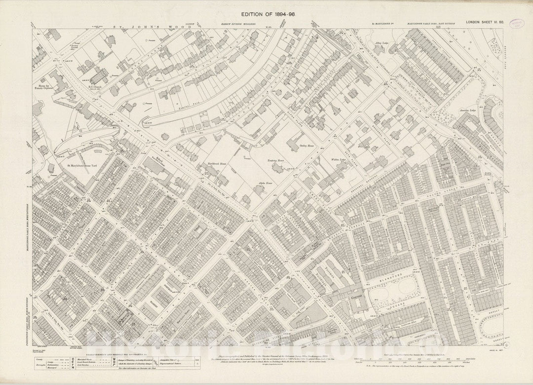 Historic Map : England , London (England), London (England), City Atlas Map, London Sheet VI.50 1895 , Vintage Wall Art