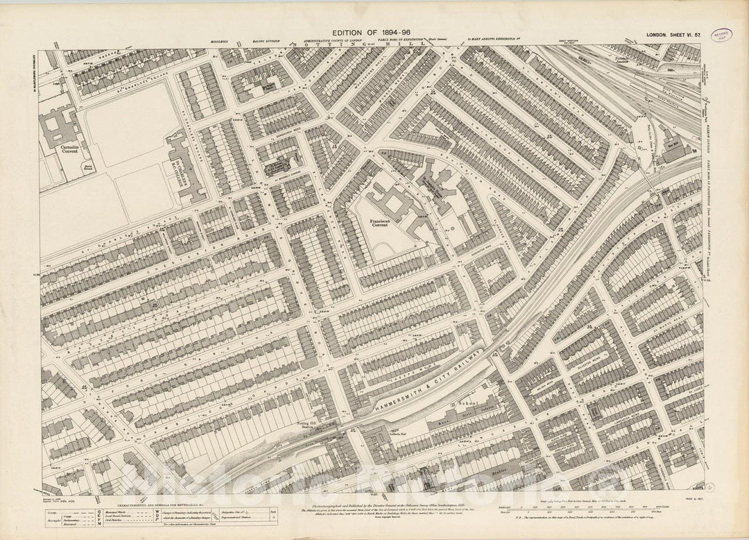 Historic Map : England , London (England), London (England), City Atlas Map, London Sheet VI.57 1895 , Vintage Wall Art