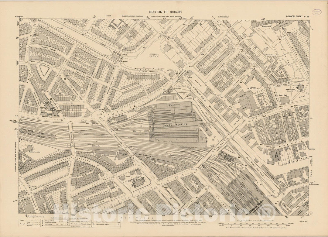 Historic Map : England , London (England), London (England), City Atlas Map, London Sheet VI.59 1895 , Vintage Wall Art