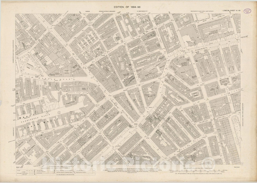 Historic Map : England , London (England), London (England), City Atlas Map, London Sheet VI.60 1895 , Vintage Wall Art