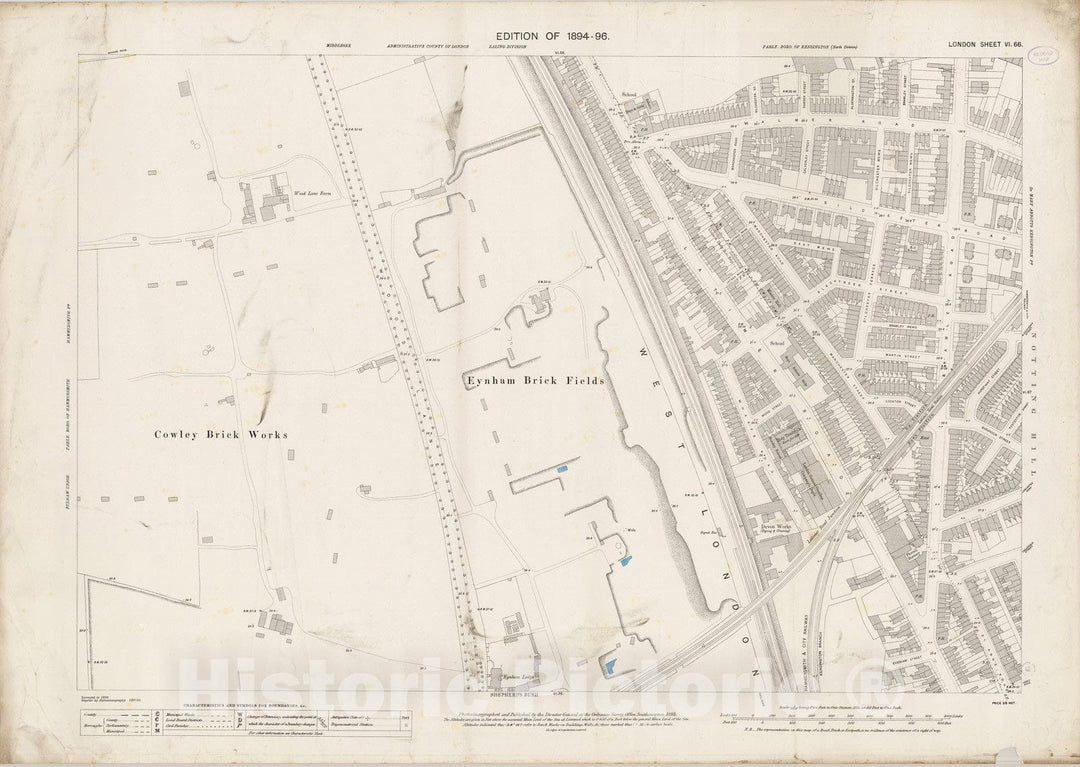 Historic Map : England , London (England), London (England), City Atlas Map, London Sheet VI.66 1895 , Vintage Wall Art