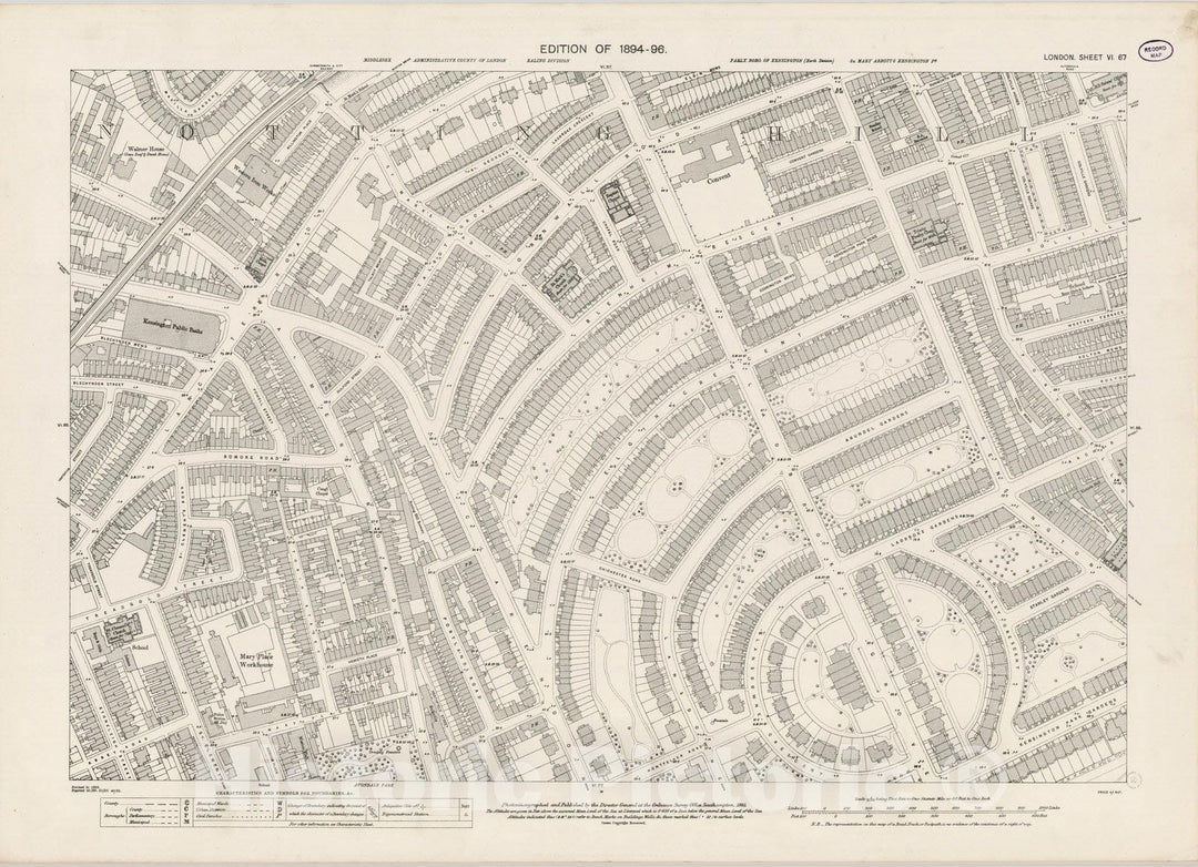 Historic Map : England , London (England), London (England), City Atlas Map, London Sheet VI.67 1895 , Vintage Wall Art