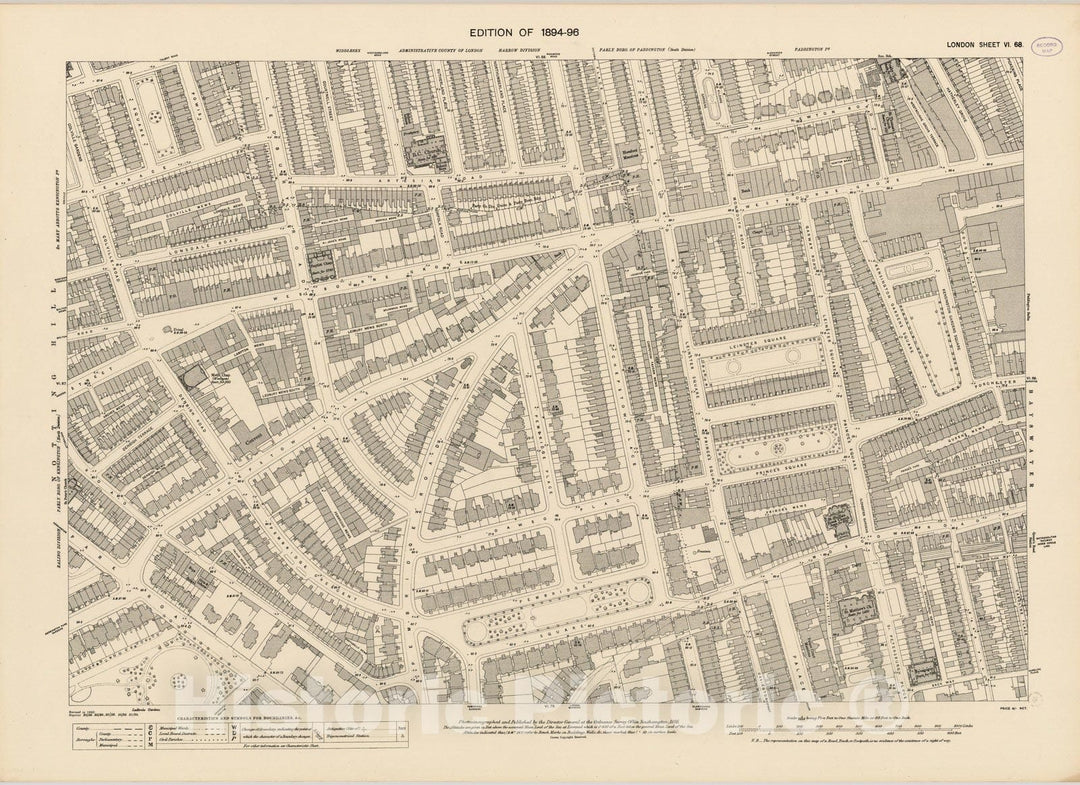 Historic Map : England , London (England), London (England), City Atlas Map, London Sheet VI.68 1895 , Vintage Wall Art