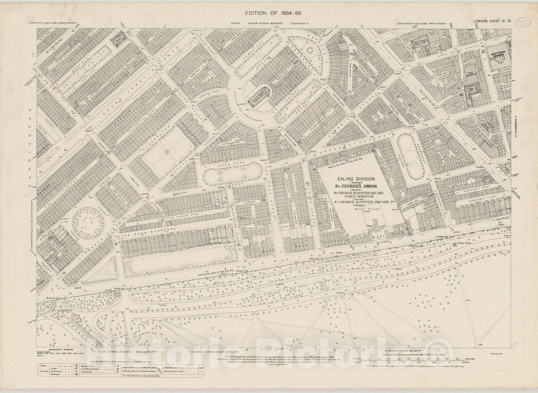 Historic Map : England , London (England), London (England), City Atlas Map, London Sheet VI.70 1895 , Vintage Wall Art