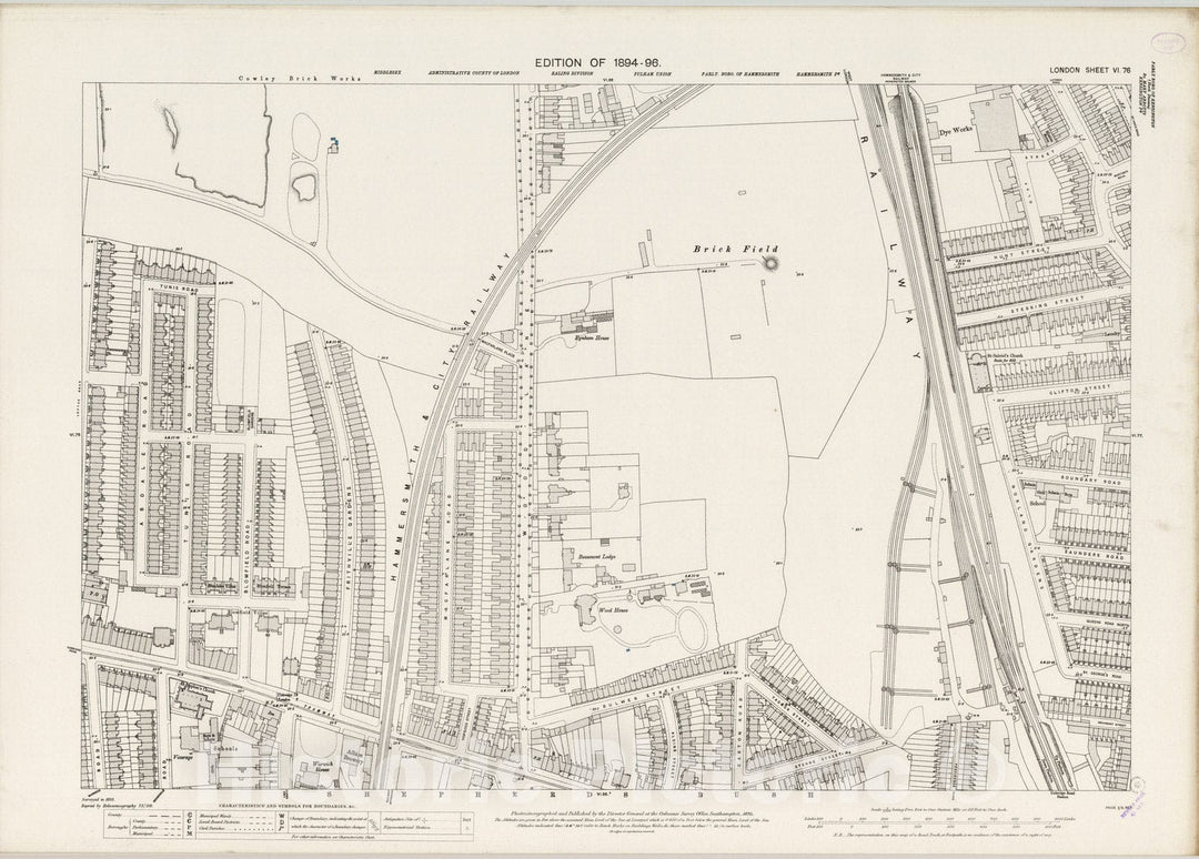 Historic Map : England , London (England), London (England), City Atlas Map, London Sheet VI.76 1895 , Vintage Wall Art