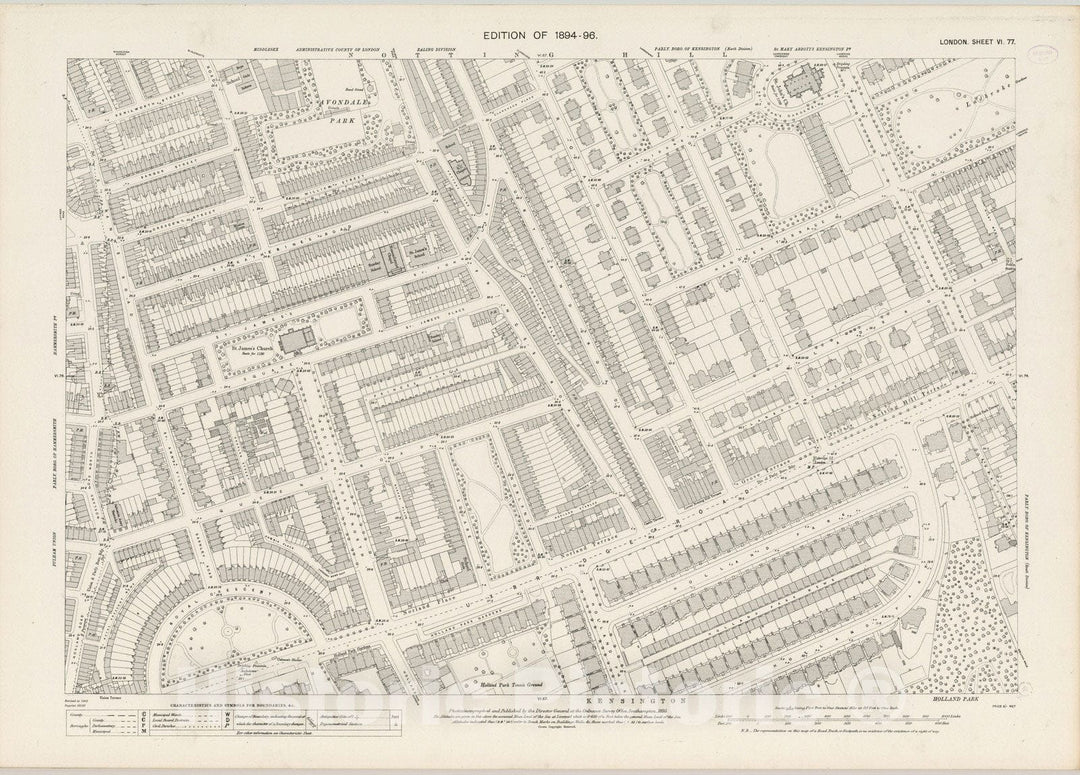 Historic Map : England , London (England), London (England), City Atlas Map, London Sheet VI.77 1895 , Vintage Wall Art