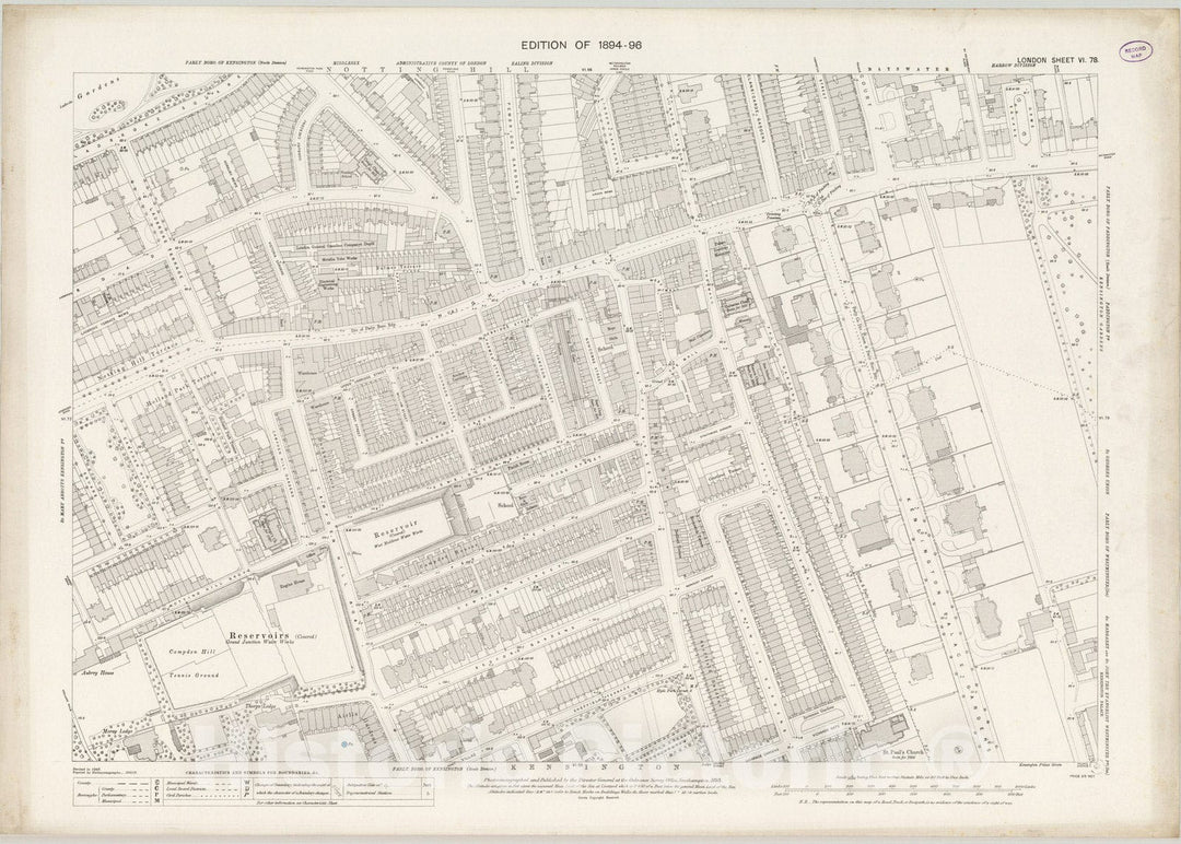 Historic Map : England , London (England), London (England), City Atlas Map, London Sheet VI.78 1895 , Vintage Wall Art