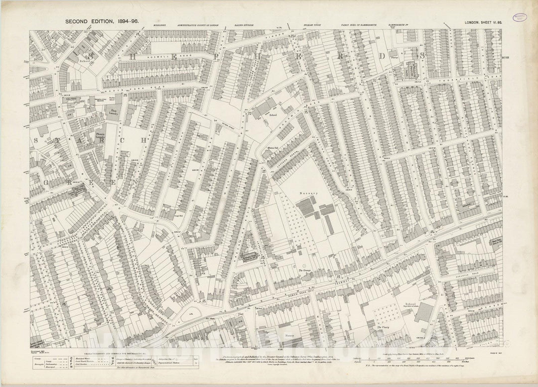 Historic Map : England , London (England), London (England), City Atlas Map, London Sheet VI.85 1894 , Vintage Wall Art