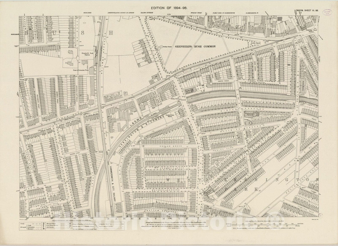 Historic Map : England , London (England), London (England), City Atlas Map, London Sheet VI.86 1894 , Vintage Wall Art