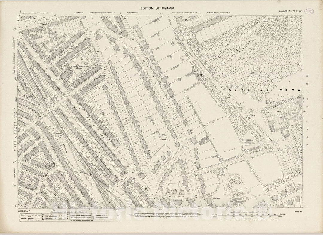 Historic Map : England , London (England), London (England), City Atlas Map, London Sheet VI.87 1895 , Vintage Wall Art