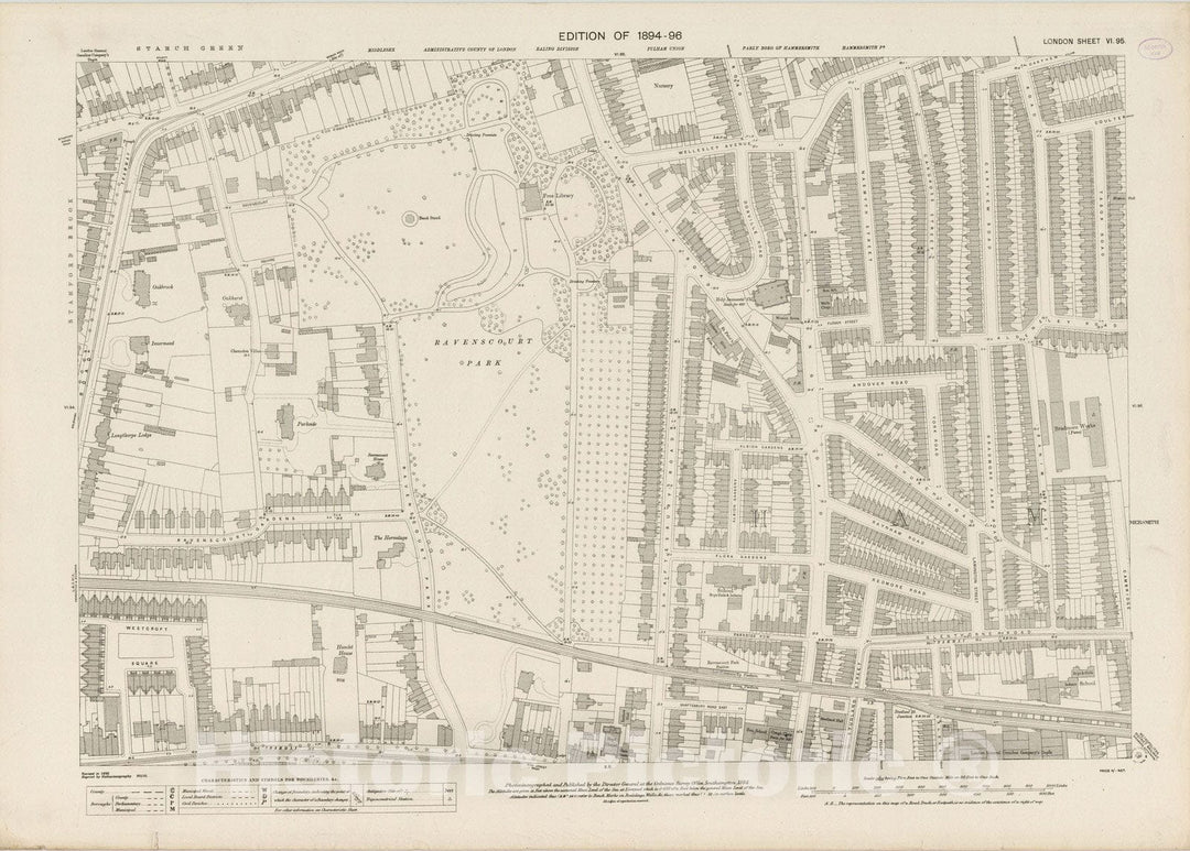 Historic Map : England , London (England), London (England), City Atlas Map, London Sheet VI.95 1894 , Vintage Wall Art