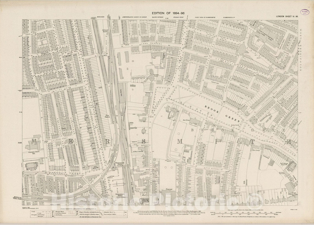 Historic Map : England , London (England), London (England), City Atlas Map, London Sheet VI.96 1895 , Vintage Wall Art