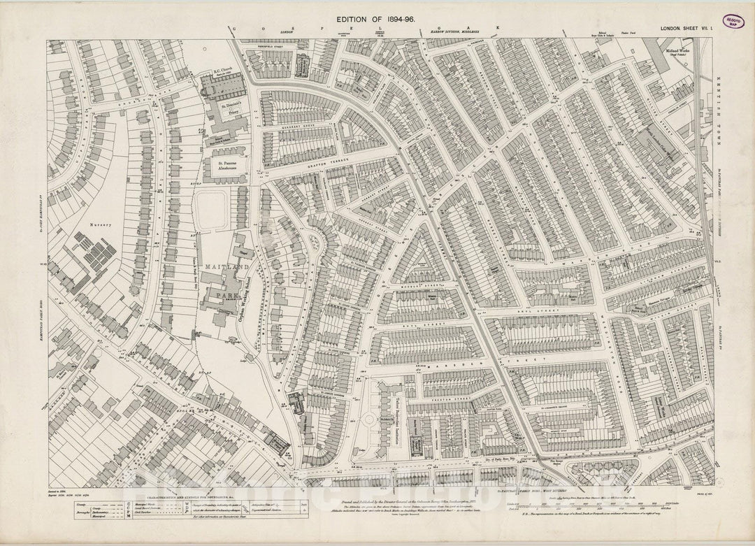 Historic Map : London (England), City Atlas Map, London Sheet VII.1 1895 - Vintage Wall Art