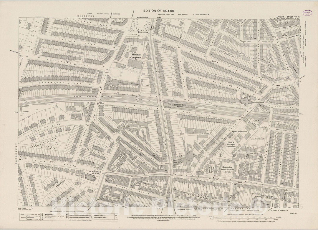 Historic Map : London (England), City Atlas Map, London Sheet VII.6 1896 - Vintage Wall Art