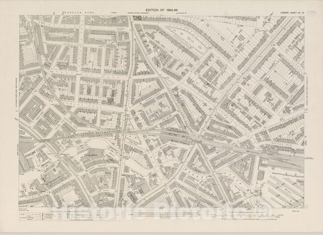 Historic Map : London (England), City Atlas Map, London Sheet VII.12 1895 - Vintage Wall Art