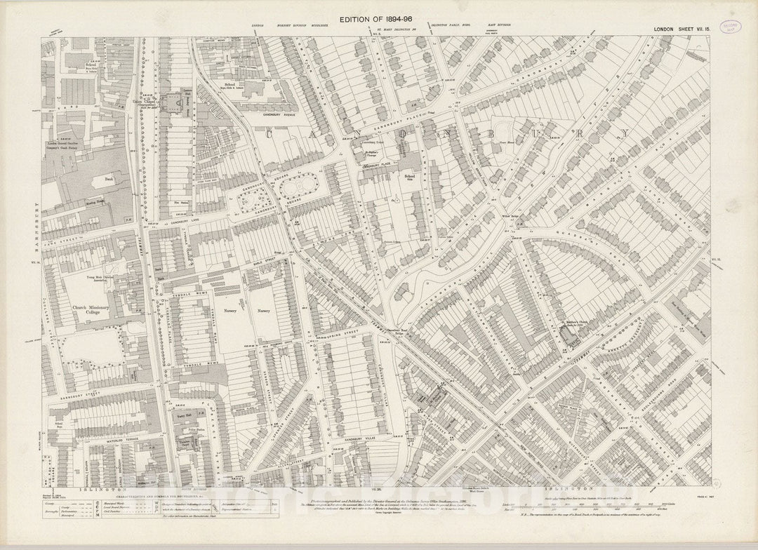 Historic Map : London (England), City Atlas Map, London Sheet VII.15 1896 - Vintage Wall Art