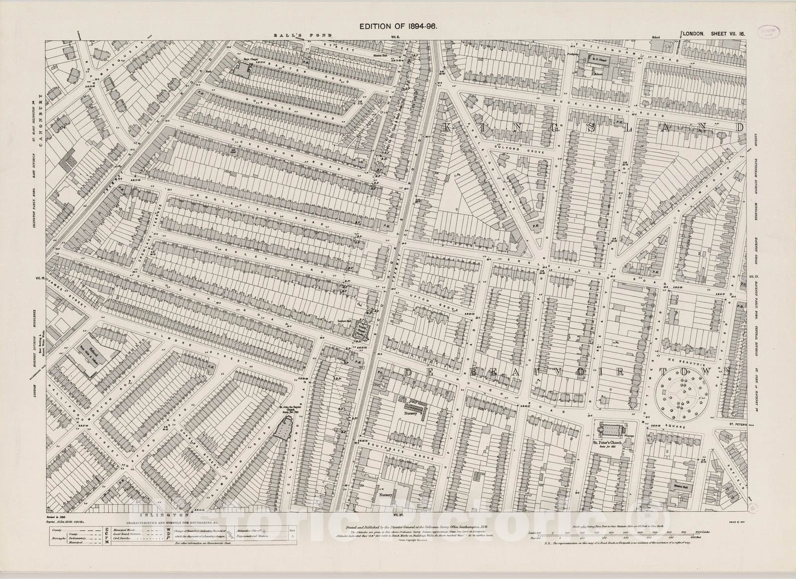 Historic Map : London (England), City Atlas Map, London Sheet VII.16 1896 - Vintage Wall Art