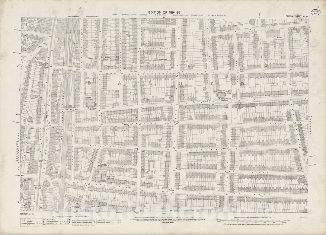 Historic Wall Map : London (England), City Atlas Map, London Sheet VII.17 1895 - Vintage Wall Art