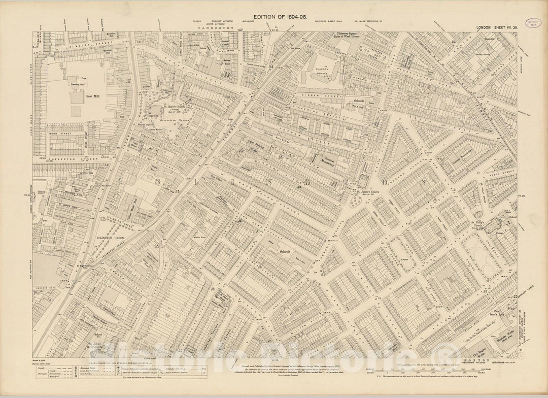 Historic Map : London (England), City Atlas Map, London Sheet VII.25 1896 - Vintage Wall Art