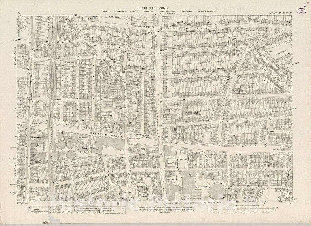 Historic Map : London (England), City Atlas Map, London Sheet VII.27 1895 - Vintage Wall Art