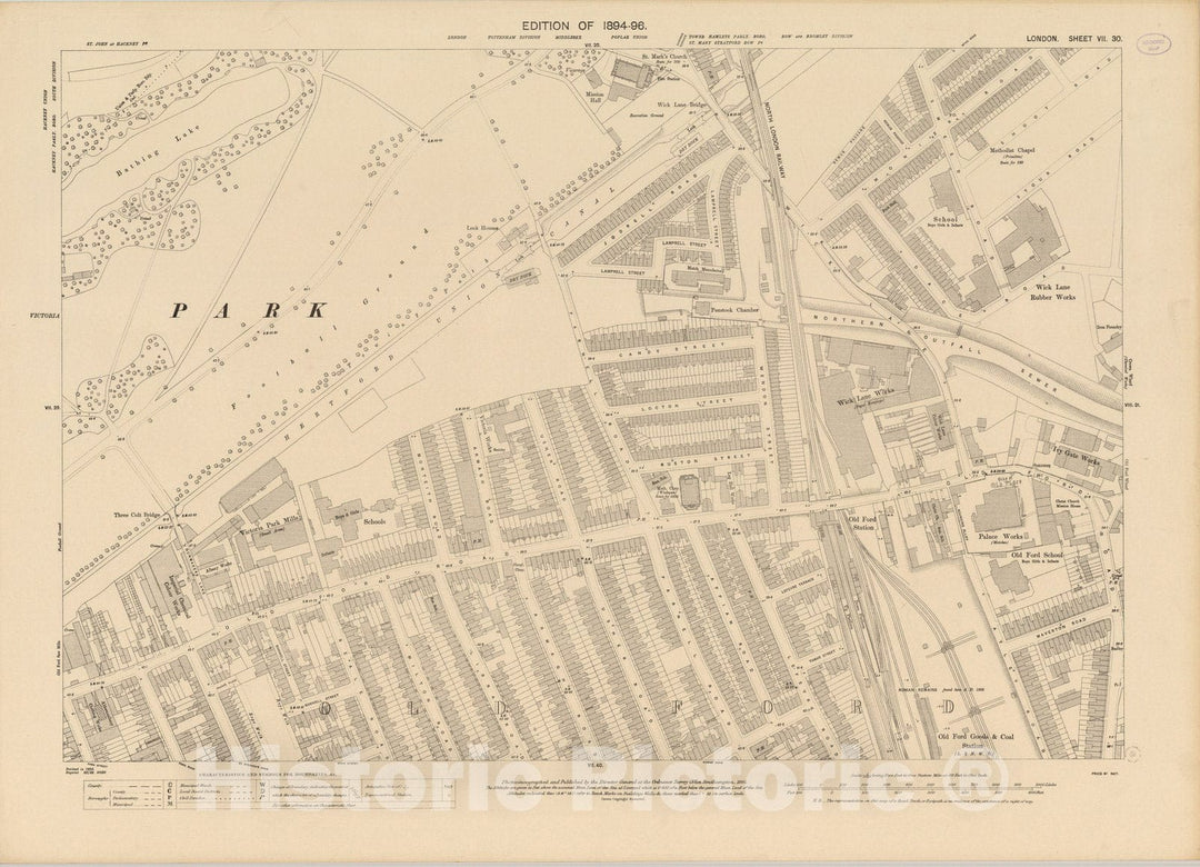 Historic Map : London (England), City Atlas Map, London Sheet VII.30 1895 - Vintage Wall Art