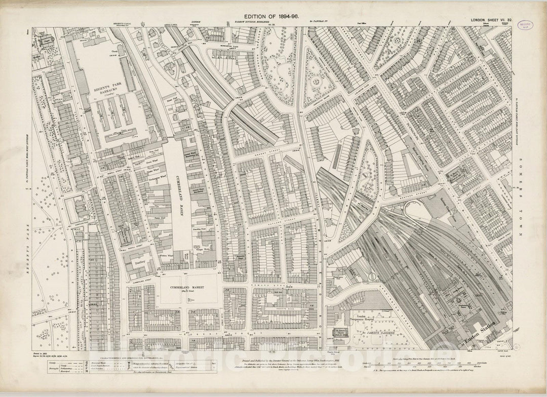 Historic Map : London (England), City Atlas Map, London Sheet VII.32 1895 - Vintage Wall Art