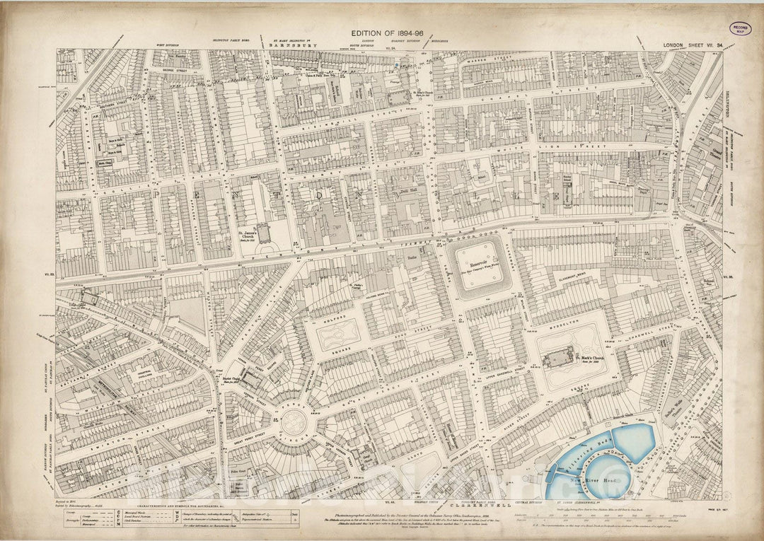 Historic Map : London (England), City Atlas Map, London Sheet VII.34 1896 - Vintage Wall Art