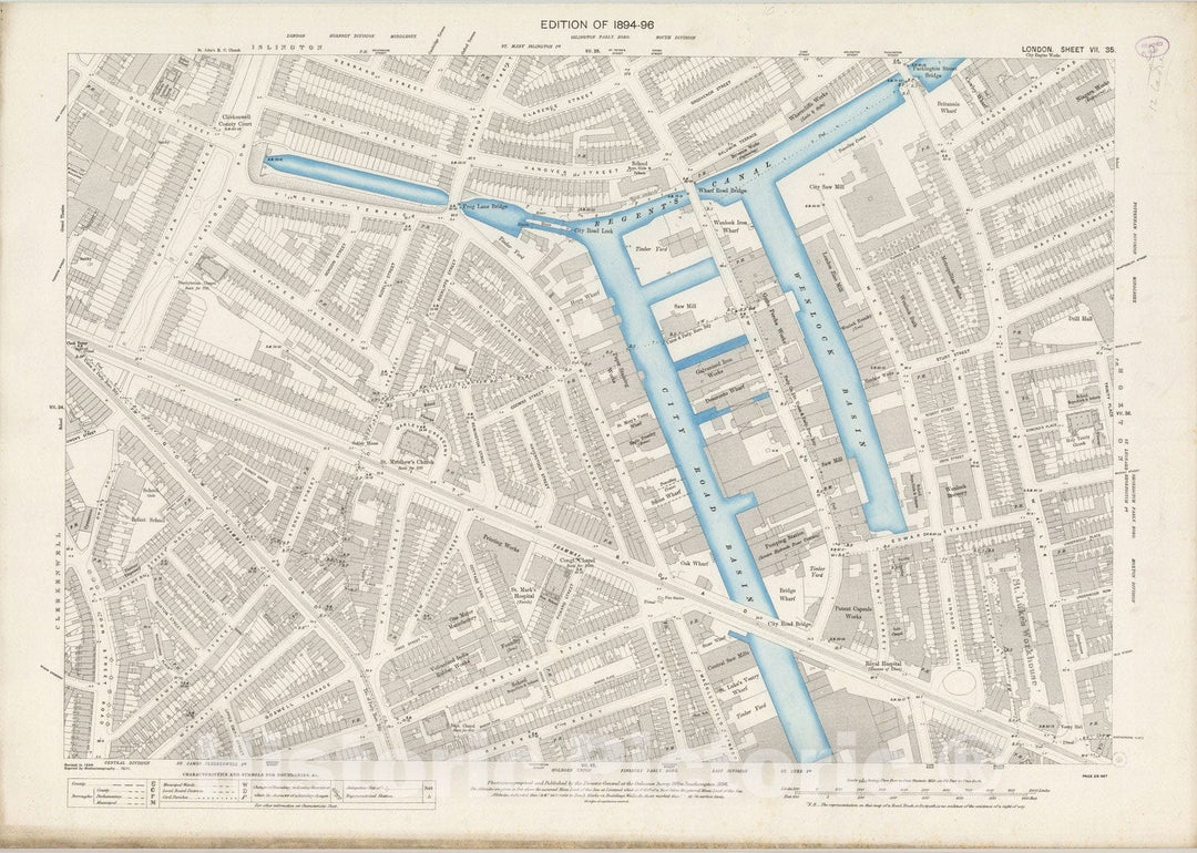 Historic Map : London (England), City Atlas Map, London Sheet VII.35 1896 - Vintage Wall Art