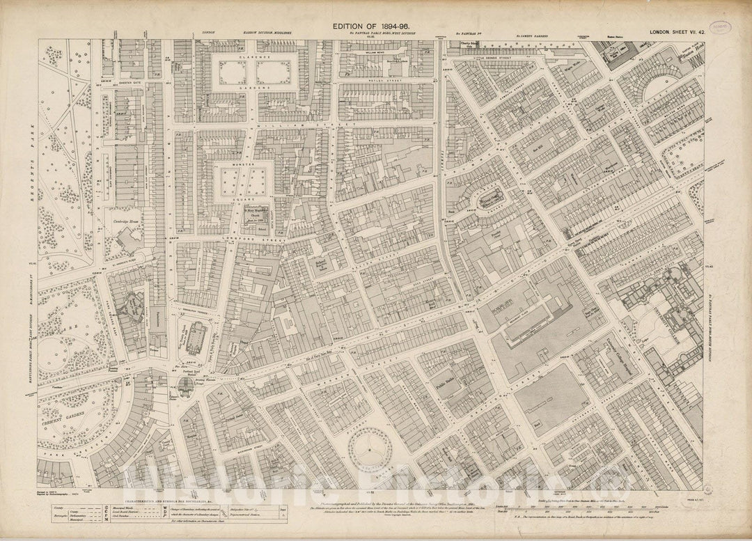 Historic Map : London (England), City Atlas Map, London Sheet VII.42 1895 - Vintage Wall Art