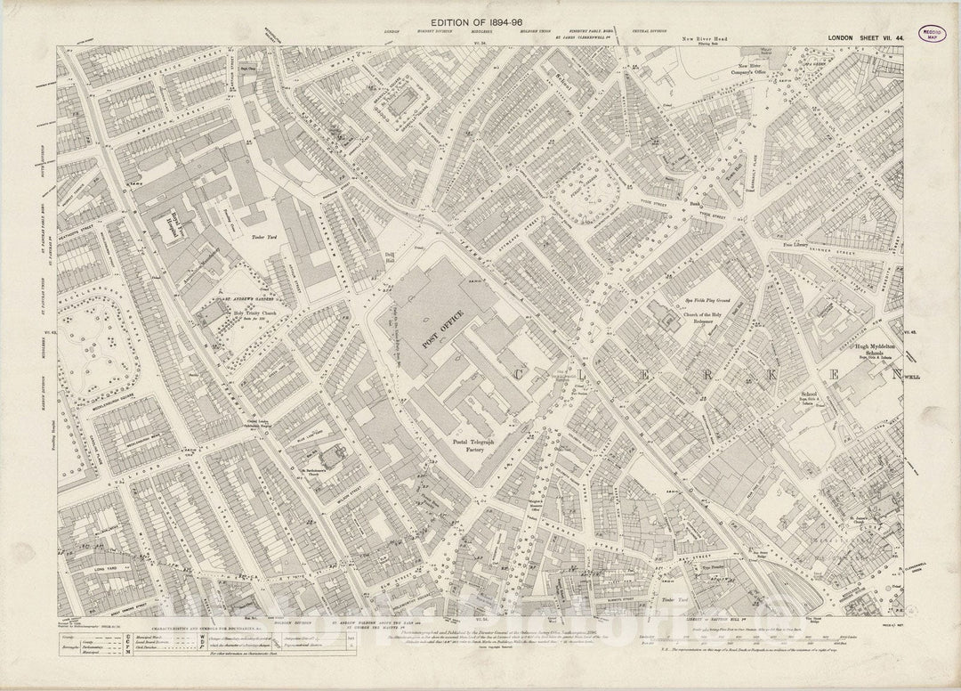 Historic Map : London (England), City Atlas Map, London Sheet VII.44 1896 - Vintage Wall Art