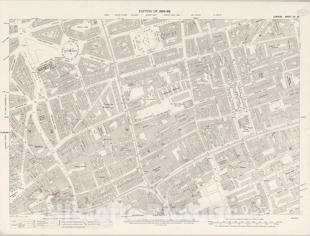 Historic Map : London (England), City Atlas Map, London Sheet VII.45 1896 - Vintage Wall Art