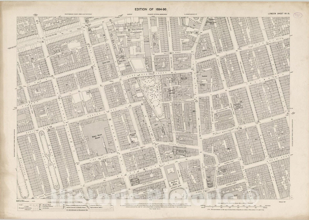 Historic Map : London (England), City Atlas Map, London Sheet VII.51 1895 - Vintage Wall Art