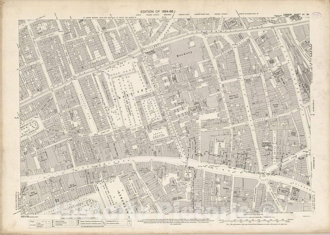 Historic Map : London (England), City Atlas Map, London Sheet VII.54 1896 - Vintage Wall Art