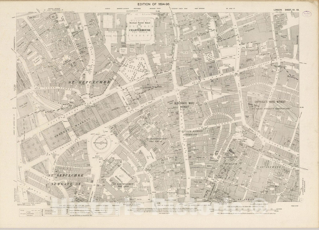 Historic Map : London (England), City Atlas Map, London Sheet VII.55 1896 - Vintage Wall Art