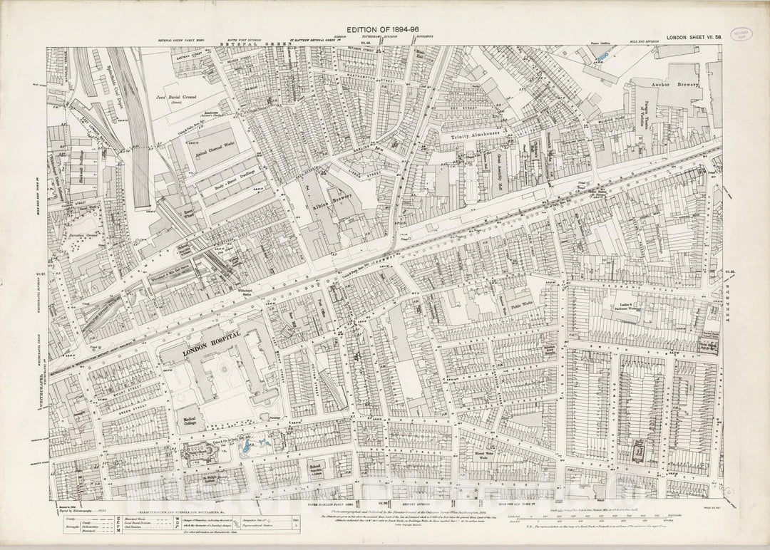 Historic Map : London (England), City Atlas Map, London Sheet VII.58 1896 - Vintage Wall Art