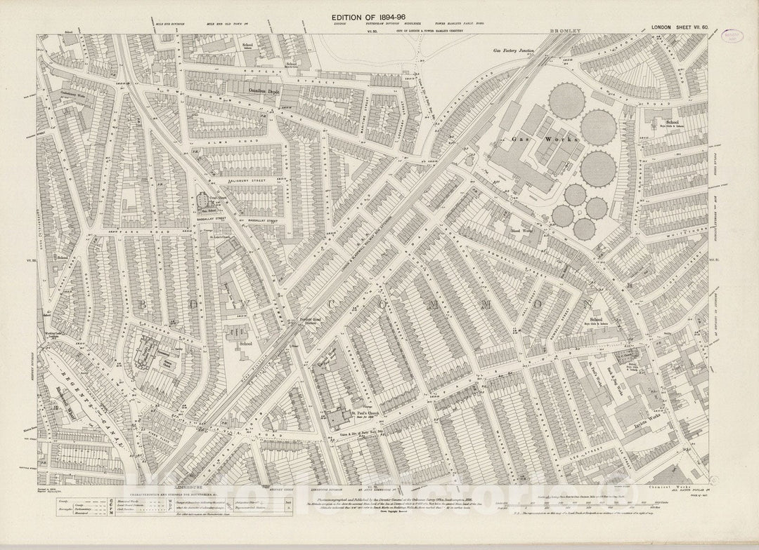 Historic Map : London (England), City Atlas Map, London Sheet VII.60 1896 - Vintage Wall Art