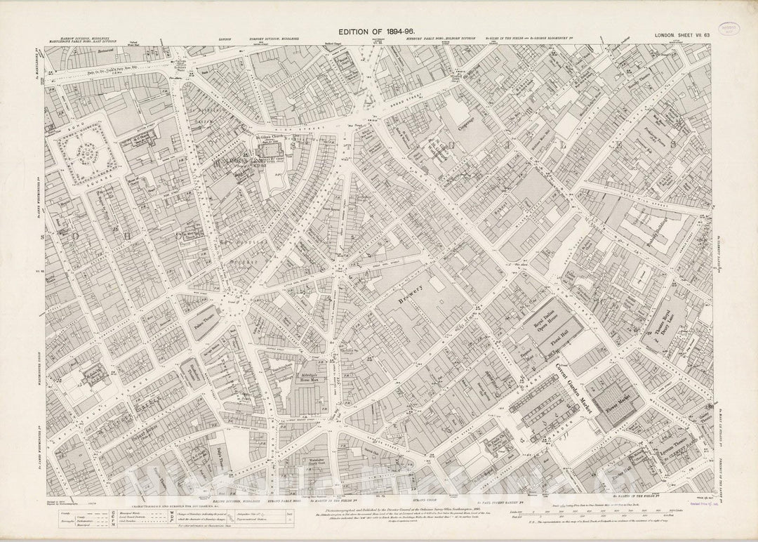 Historic Map : London (England), City Atlas Map, London Sheet VII.63 1895 - Vintage Wall Art