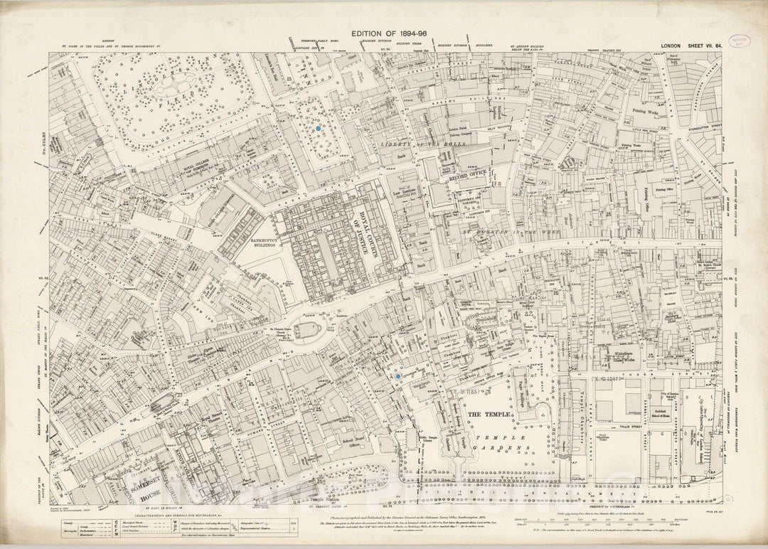 Historic Map : London (England), City Atlas Map, London Sheet VII.64 1896 - Vintage Wall Art