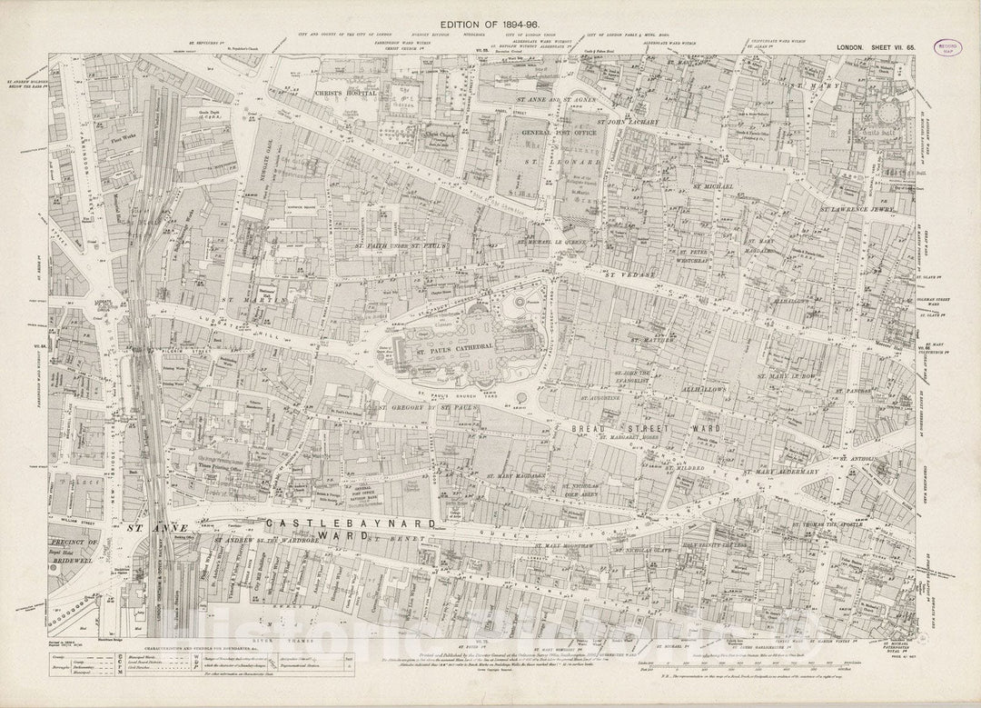 Historic Map : London (England), City Atlas Map, London Sheet VII.65 1896 - Vintage Wall Art