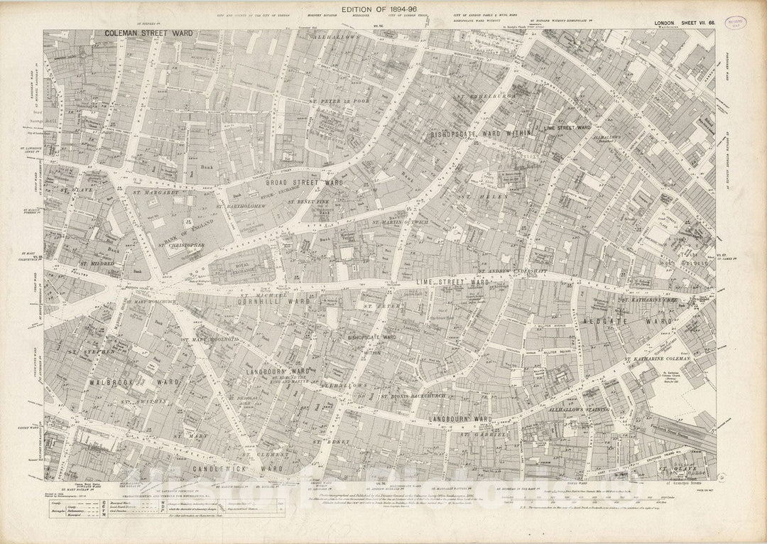 Historic Map : London (England), City Atlas Map, London Sheet VII.66 1896 - Vintage Wall Art