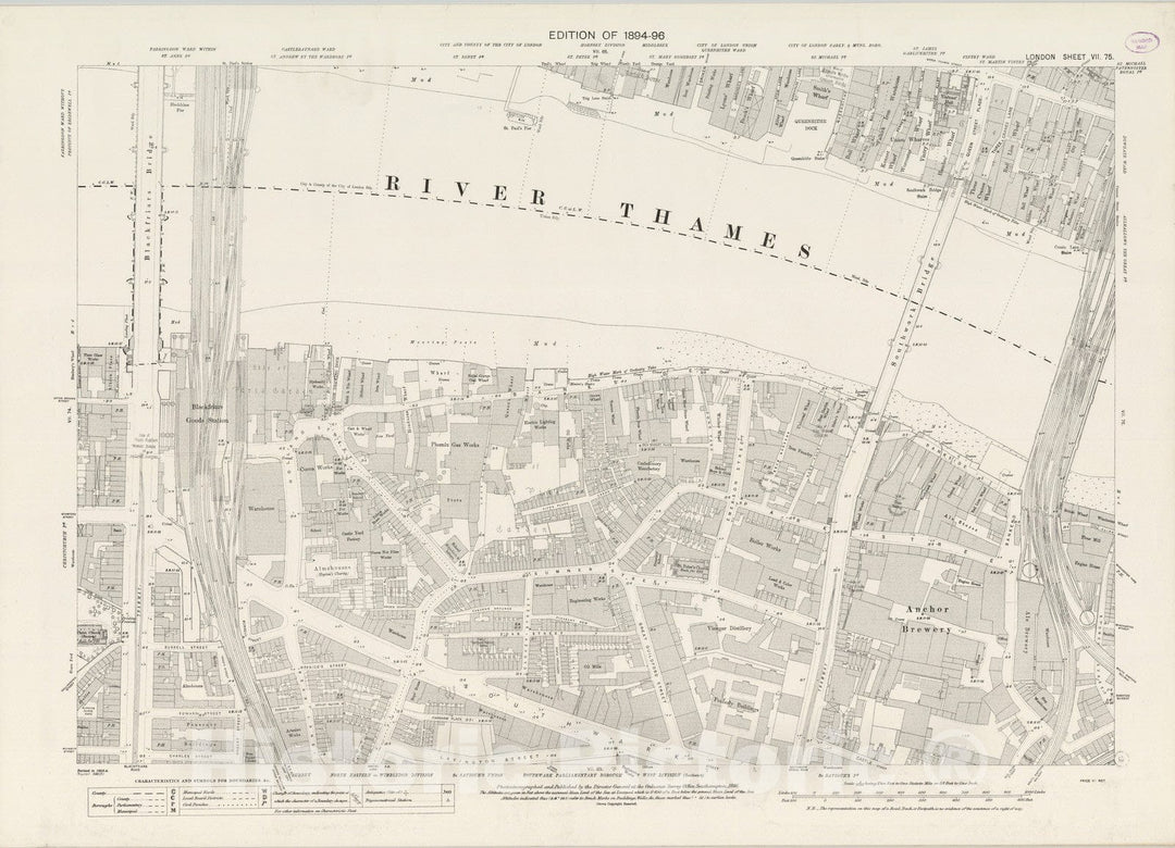 Historic Map : London (England), City Atlas Map, London Sheet VII.75 1896 - Vintage Wall Art