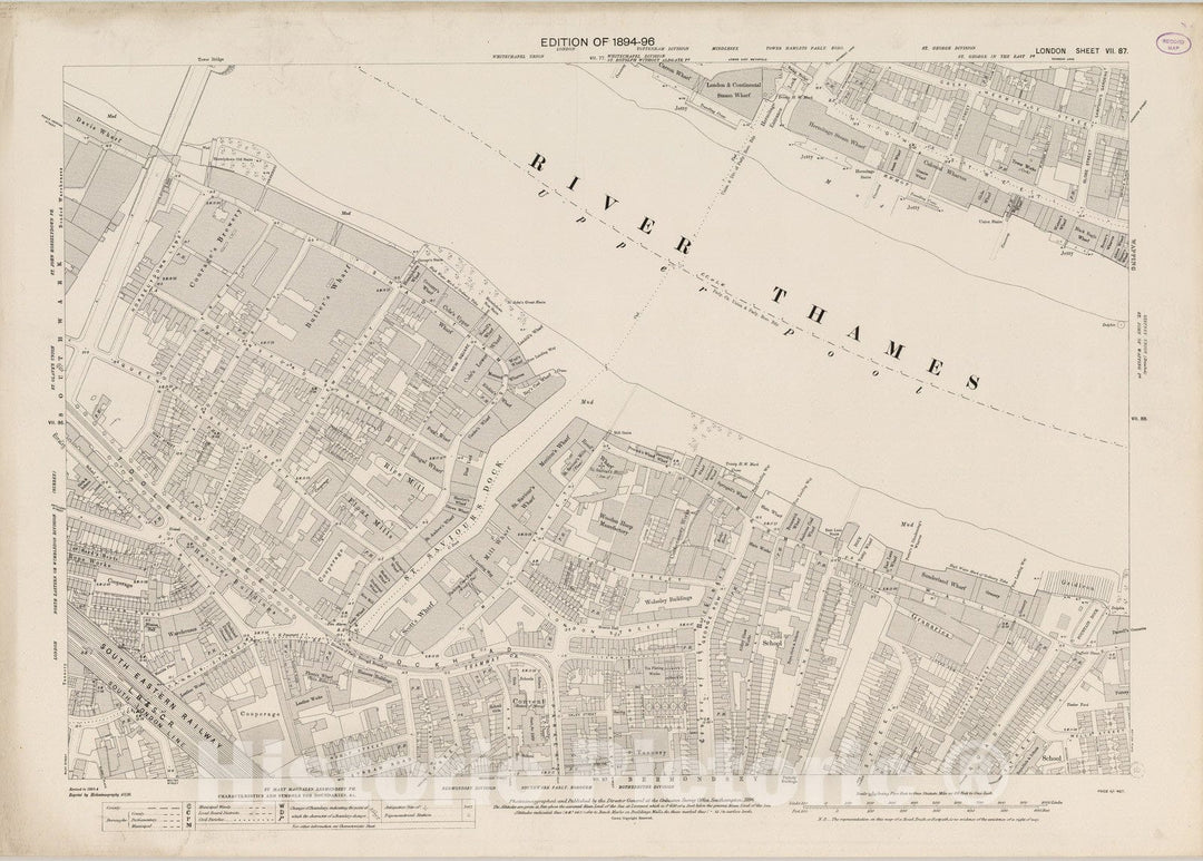 Historic Map : London (England), City Atlas Map, London Sheet VII.87 1896 - Vintage Wall Art