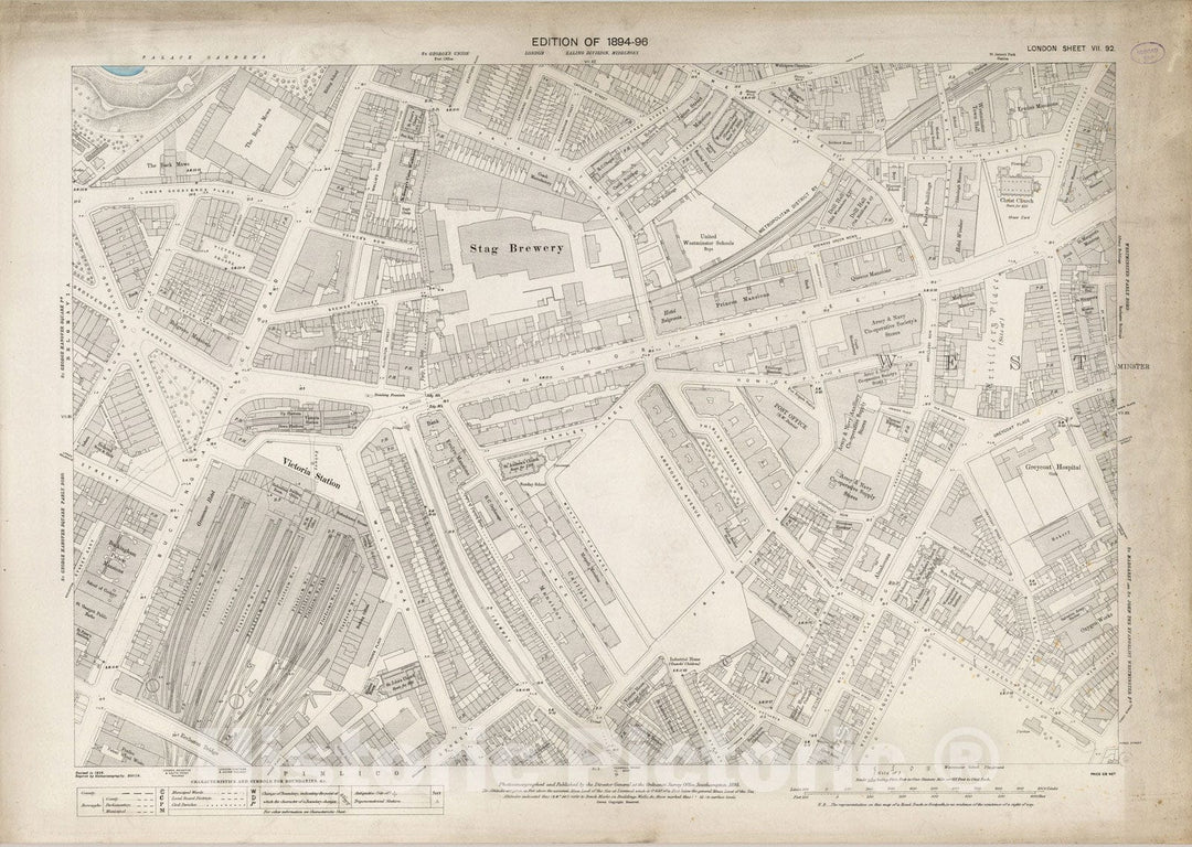 Historic Map : London (England), City Atlas Map, London Sheet VII.92 1895 - Vintage Wall Art