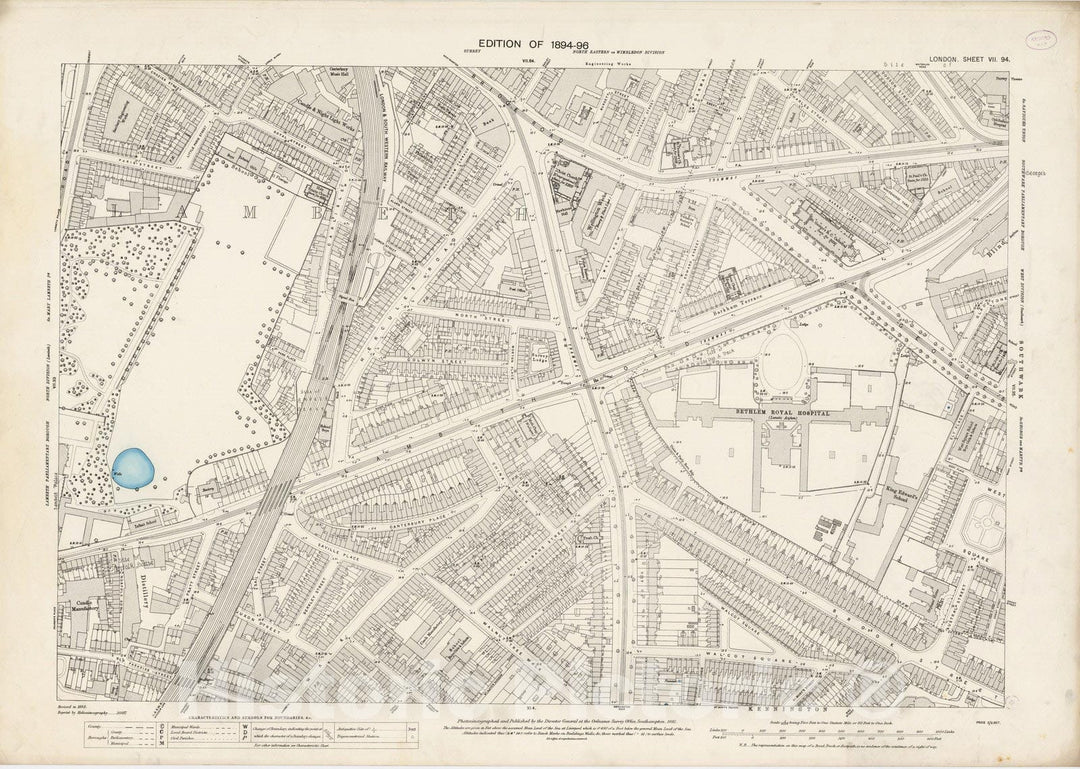 Historic Map : London (England), City Atlas Map, London Sheet VII.94 1895 - Vintage Wall Art