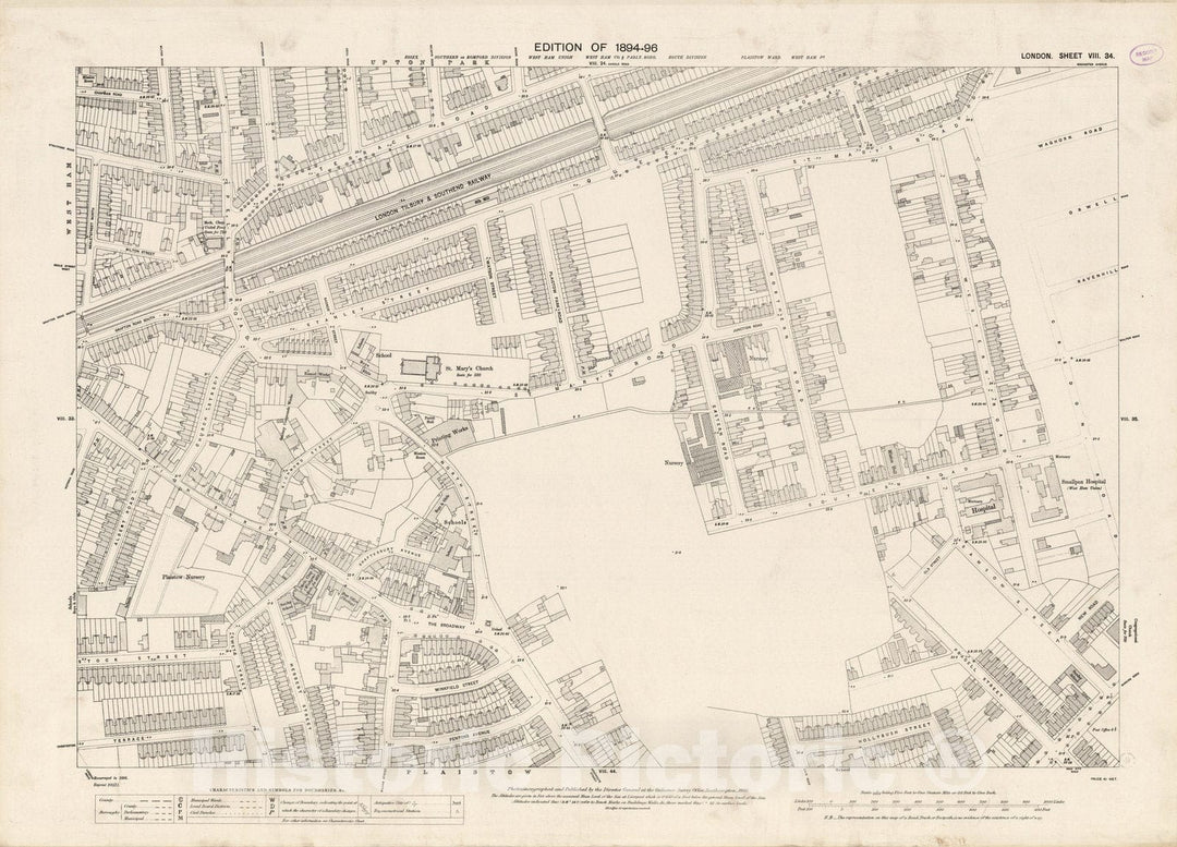 Historic Map : London (England), City Atlas Map, London Sheet VIII.34 1895 - Vintage Wall Art