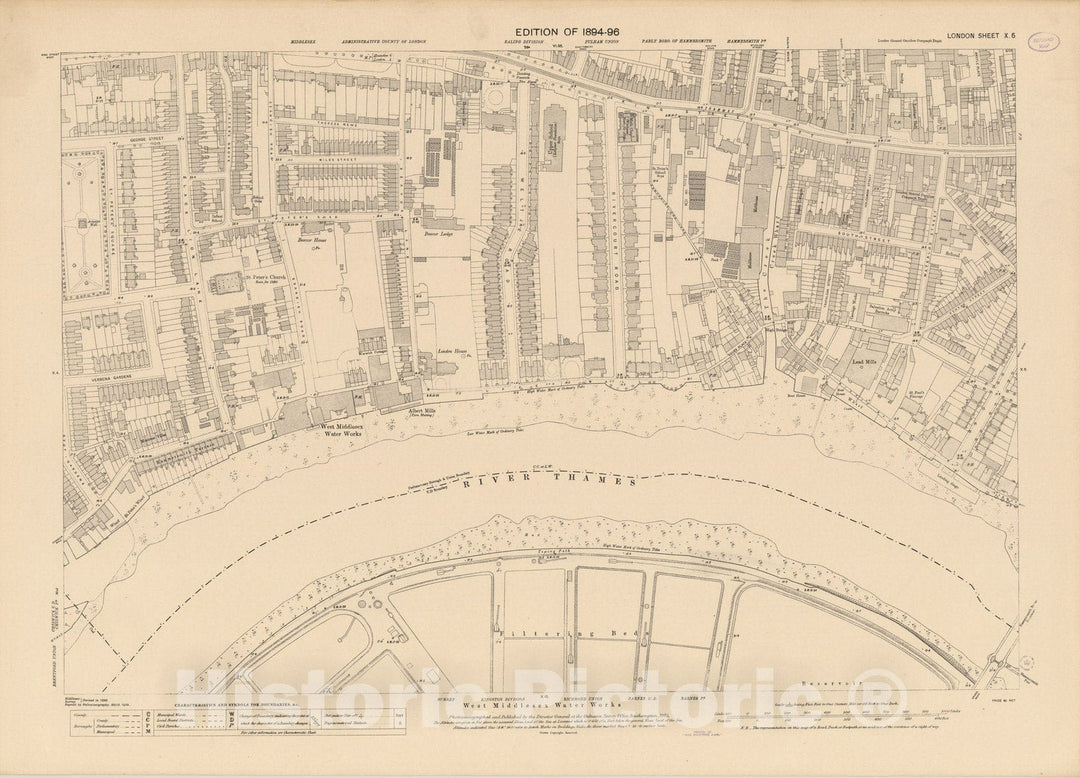 Historic Map : London (England), City Atlas Map, London Sheet X.5 1895 - Vintage Wall Art