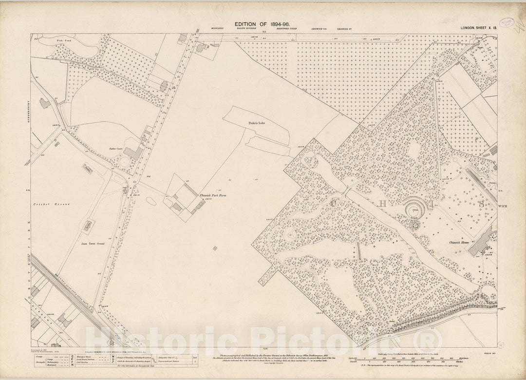 Historic Map : London (England), City Atlas Map, London Sheet X.13 1895 - Vintage Wall Art