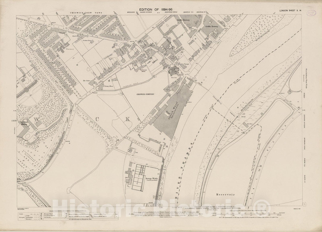 Historic Map : London (England), City Atlas Map, London Sheet X.14 1895 - Vintage Wall Art