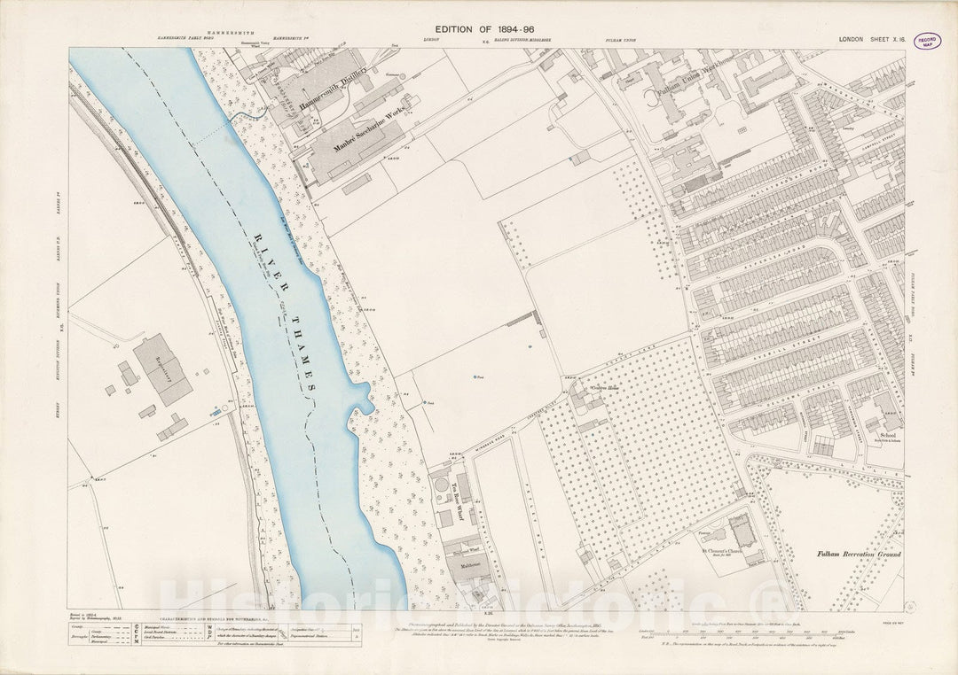 Historic Wall Map : London (England), City Atlas Map, London Sheet X.16 1895 - Vintage Wall Art